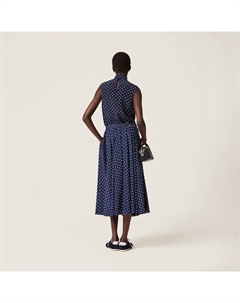 Длинная юбка из крепдешина в горошек, синий Miu miu