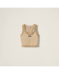 Шелковый вязаный топ, бежевый Miu miu