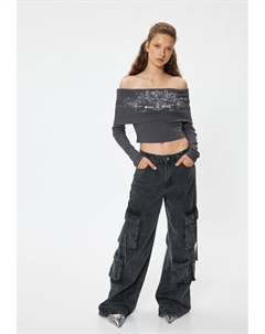 Топ с длинными рукавами MADONNA NECK, антрацит Koton