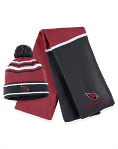 Женская одежда от Erin Andrews Cardinal Arizona Cardinals Вязаная шапка с цветными блоками и манжетами, помпоном и шарфом Unbranded