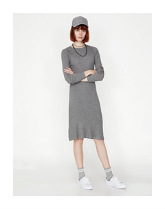 Трикотажное платье с круглым вырезом, серый Koton