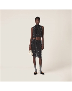 Шифоновый топ с вышивкой, черный Miu miu