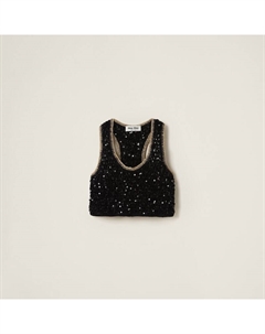 Хлопковый топ с пайетками связанный крючком, черный Miu miu