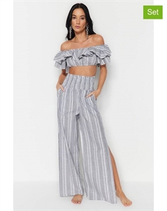 Тканевые брюки 2tlg Outfit, цвет hellgrau/weiß Trendyol