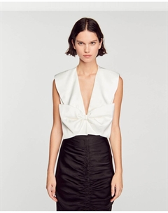 Атласный короткий женский топ, белый Sandro