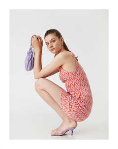 Мини-платье с U-образным вырезом и узором на бретельках, розовый Koton