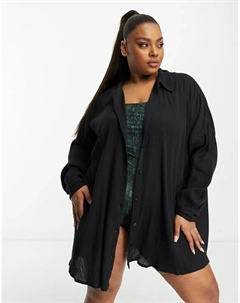Черная жатая пляжная рубашка DESIGN Curve Asos