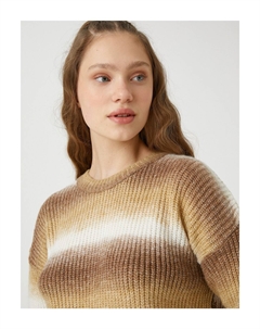 Вязаный трикотаж Свитер с круглым вырезом и длинными рукавами с градиентом, бежевый Koton