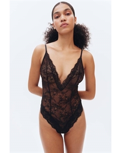 Боди стринги из кружева с глубоким вырезом, черный H&m