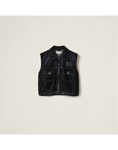 Топ из стираного флокированного шамбре, черный Miu miu