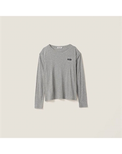 Футболка из джерси в рубчик с длинными рукавами, серый Miu miu