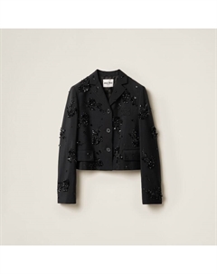Однобортный жакет из кид-мохера с вышивкой, черный Miu miu