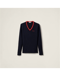 Кашемировый свитер с V-образным вырезом, синий Miu miu