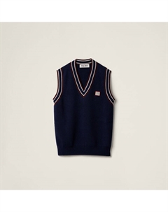 Жилет без рукавов из шерсти и кашемира, синий Miu miu