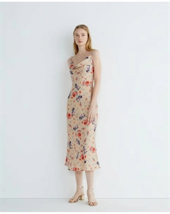 Длинное платье-комбинация с комбинированным принтом, бежевый Guess