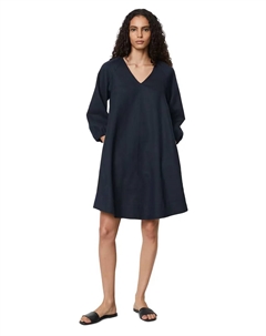 Короткое льняное платье с V-образным вырезом и А-силуэтом, темно-синий Marc o'polo