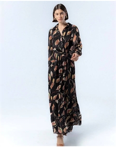Длинное платье с воротником с лацканами и осенним принтом Никола, черный Niza