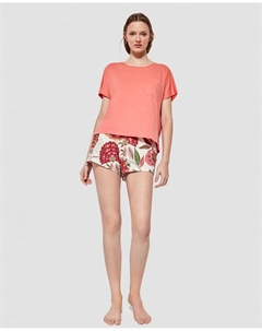 Женская короткая пижама с контрастными брюками, коралловый Gisela