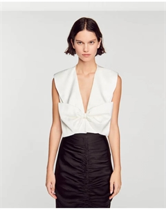 Короткий женский топ с макси-бантом, белый Sandro