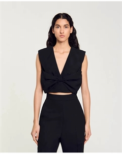 Короткий женский топ с макси-бантом, черный Sandro