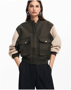 Комбинированная женская куртка-бомбер, зеленый Desigual