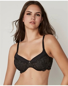 Бюстгальтер из цветочного кружева со средним вырезом, черный Selmark