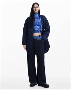 Длинный женский пуховик на молнии, синий Desigual