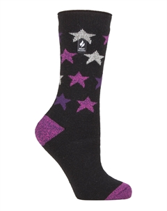 Утепленные термоноски lite несколько дизайнов включая полосы с ромбами в виде сердечек и звезд теплые носки на зиму, черный Heat holders