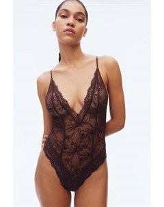 Боди стринги из кружева с глубоким вырезом, красный H&m
