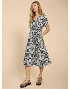 Платье Ivy Graphic Print Midi Linen, цвет navy/multi White stuff