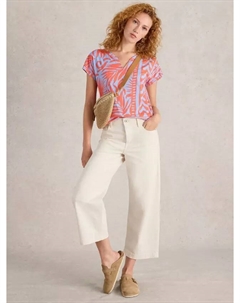 Топ Nelly Leaves Notch Neck, цвет coral/blue White stuff