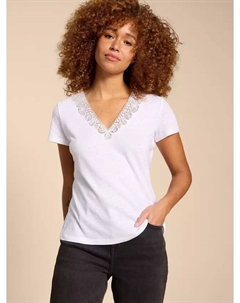 Футболка Ellie Embroidered Linen Blend, цвет brilliant white White stuff