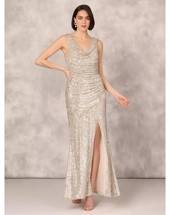 Платье Aidan Mattox by Sequin Cowl Neck, цвет champagne/silver Adrianna papell
