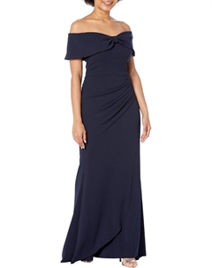 Платье Long Scuba Off-the-Shoulder Gown, темно-синий Xscape
