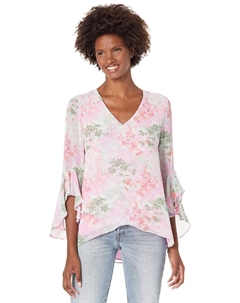 Туника Flutter Sleeve V-Neck Glowing Garden Tunic, цвет Brook Green Vince camuto
