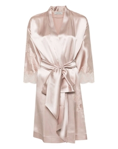Шелковый халат с кружевом Calais-Caudry, розовый Carine gilson