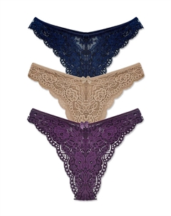 Женские трусики из бразильского кружева с высокой талией, 3 предмета, темно-синий Hnx