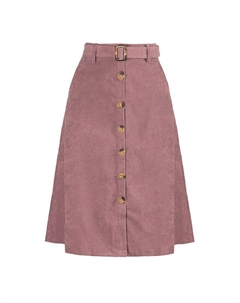 Женские юбки-миди с высокой талией, вельветовая юбка трапециевидной формы на пуговицах спереди с поясом, розовый Allegra k