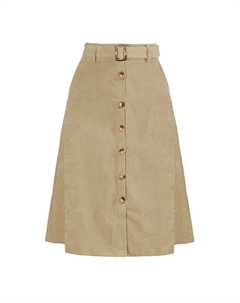 Женские юбки-миди с высокой талией, вельветовая юбка трапециевидной формы на пуговицах спереди с поясом, цвет Khaki Allegra k