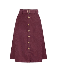 Женские юбки-миди с высокой талией, вельветовая юбка трапециевидной формы на пуговицах спереди с поясом, цвет Burgundy Allegra k