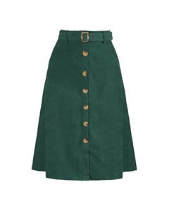 Женские юбки-миди с высокой талией, вельветовая юбка трапециевидной формы на пуговицах спереди с поясом, цвет Dark Green Allegra k