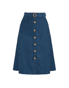 Женские юбки-миди с высокой талией, вельветовая юбка трапециевидной формы на пуговицах спереди с поясом, цвет Peacock Blue Allegra k