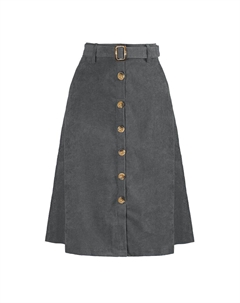 Женские юбки-миди с высокой талией, вельветовая юбка трапециевидной формы на пуговицах спереди с поясом, серый Allegra k