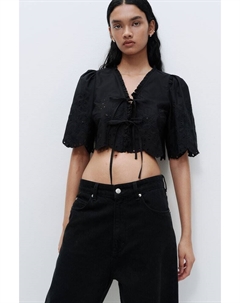 Короткая блузка с английской вышивкой, черный H&m