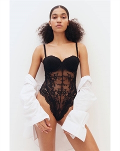Кружевное боди с мягкой чашкой, черный H&m