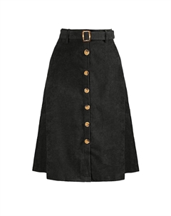Женские юбки-миди с высокой талией, вельветовая юбка трапециевидной формы на пуговицах спереди с поясом, черный Allegra k
