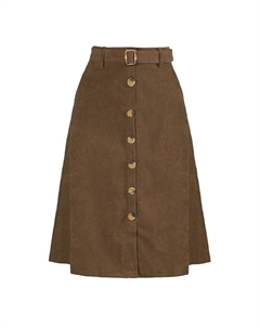 Женские юбки-миди с высокой талией, вельветовая юбка трапециевидной формы на пуговицах спереди с поясом, цвет Coffee Allegra k