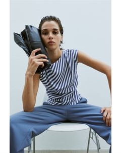 Драпированный атласный топ, синий H&m