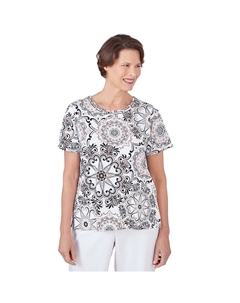 Женская футболка с короткими рукавами Geo Medallion, цвет Black Tan Alfred dunner