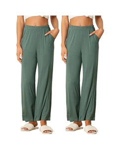 Женские хлопковые брюки для сна с эластичной резинкой на талии, широкие прямые брюки, одежда для сна, зеленый Cheibear